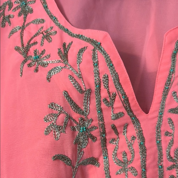 Vibrant Orange Pink Embellished Tunic Coverup - Picture 3 of 3
